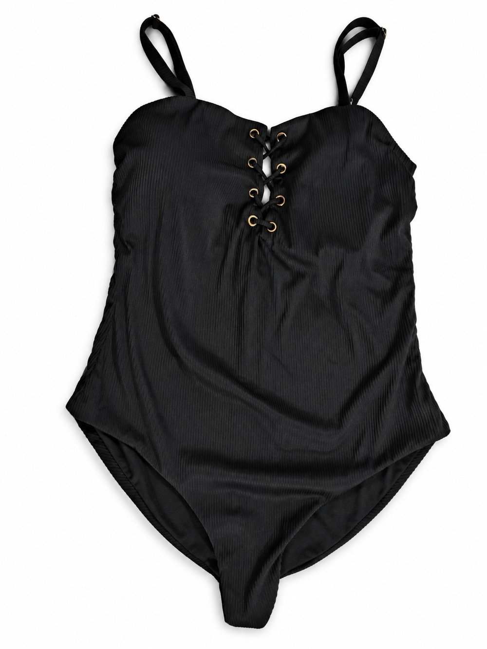 Coastal Waves Black Ribbed Lace-Up One-Piece Swimsuit 1X